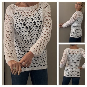 Caught in Triangles Sweater Women's Crochet Pattern, English USA , Sizes S-XL & Up