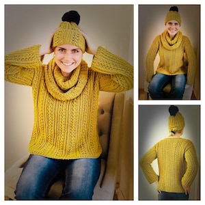 Cozy Winter Trio Set-Sweater-Hat-Scarf- CROCHET PATTERN-English USA