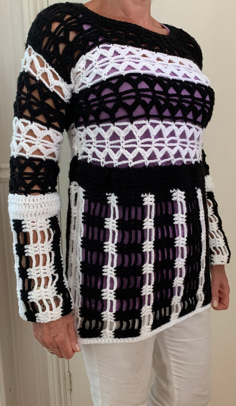 B & W Tunic Crochet Pattern English USA