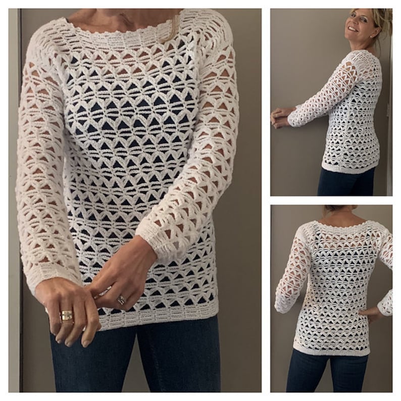 Caught in Triangles Sweater Women's Crochet Pattern, English USA , Sizes S-XL & Up