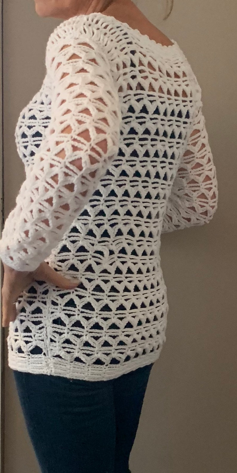 Caught in Triangles Sweater Women's Crochet Pattern, English USA , Sizes S-XL & Up