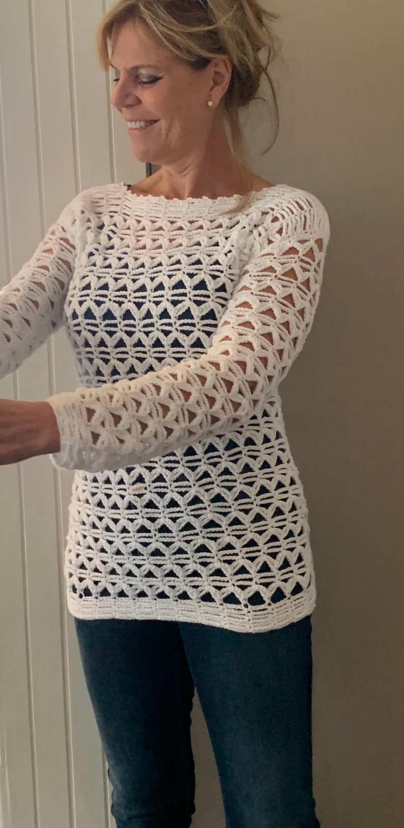 Caught in Triangles Sweater Women's Crochet Pattern, English USA , Sizes S-XL & Up
