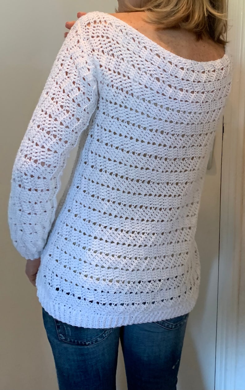 EZ Breezy White Sweater - Crochet Pattern English USA
