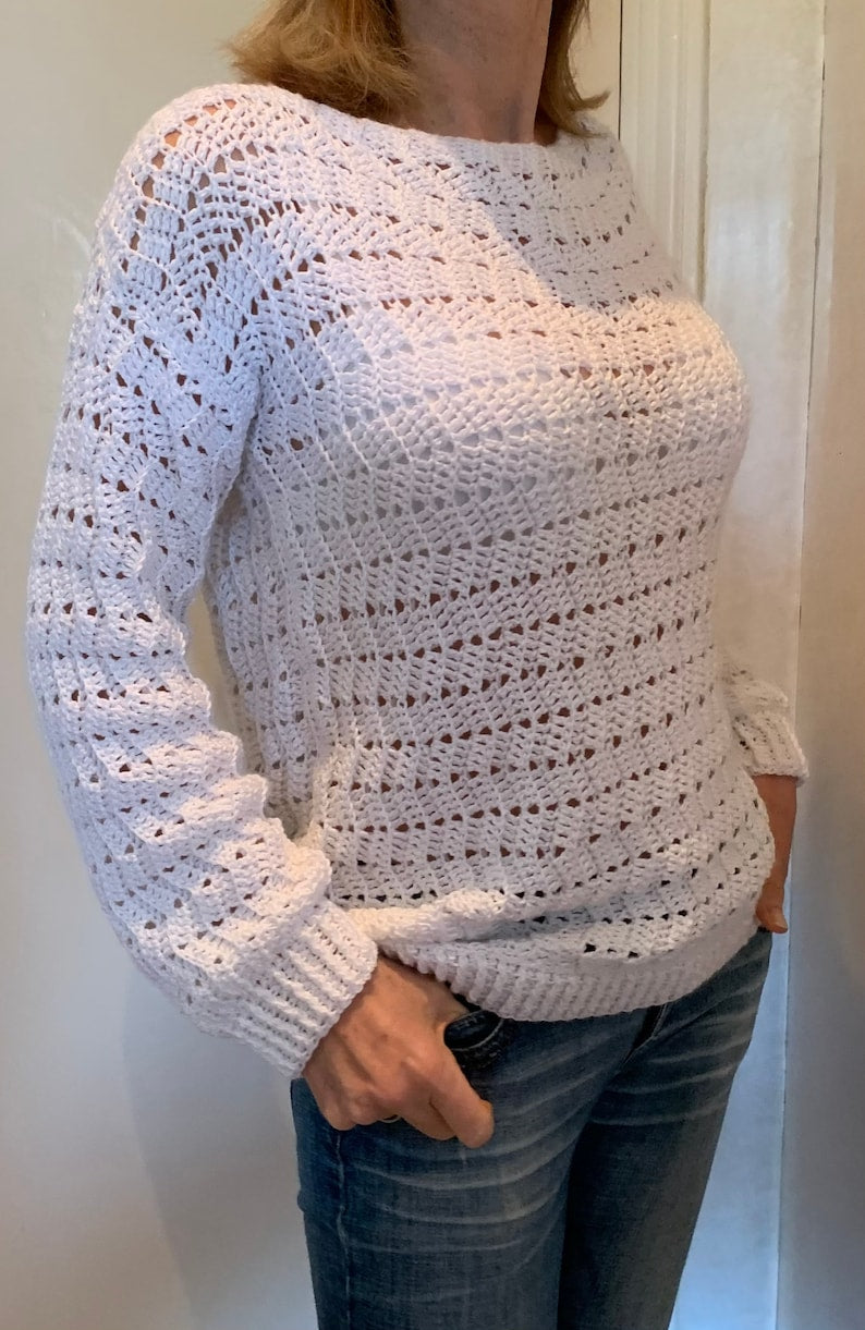 EZ Breezy White Sweater - Crochet Pattern English USA