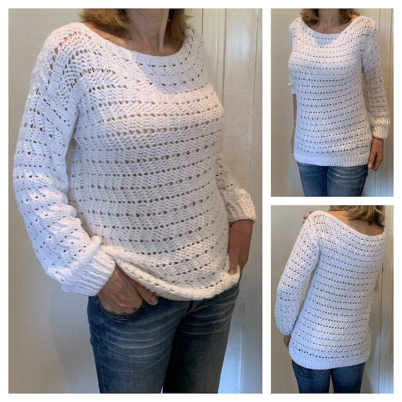EZ Breezy White Sweater - Crochet Pattern English USA
