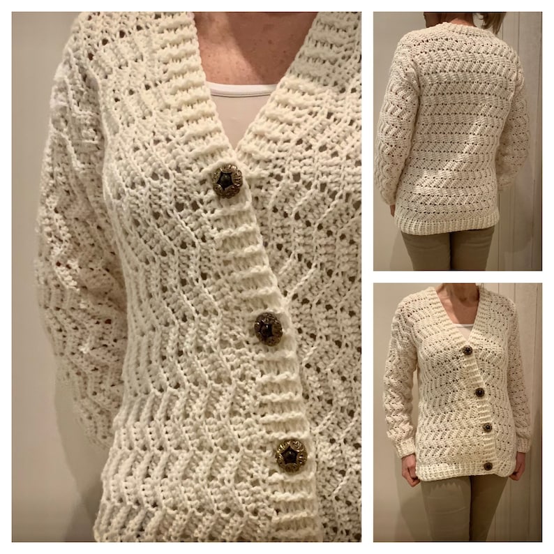 Wonderful Winter White Cardigan - Crochet Pattern English USA