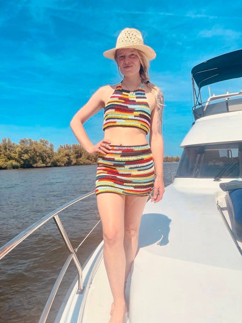 Let's Go Retro!  Top & Skirt Crochet PATTERN - English USA