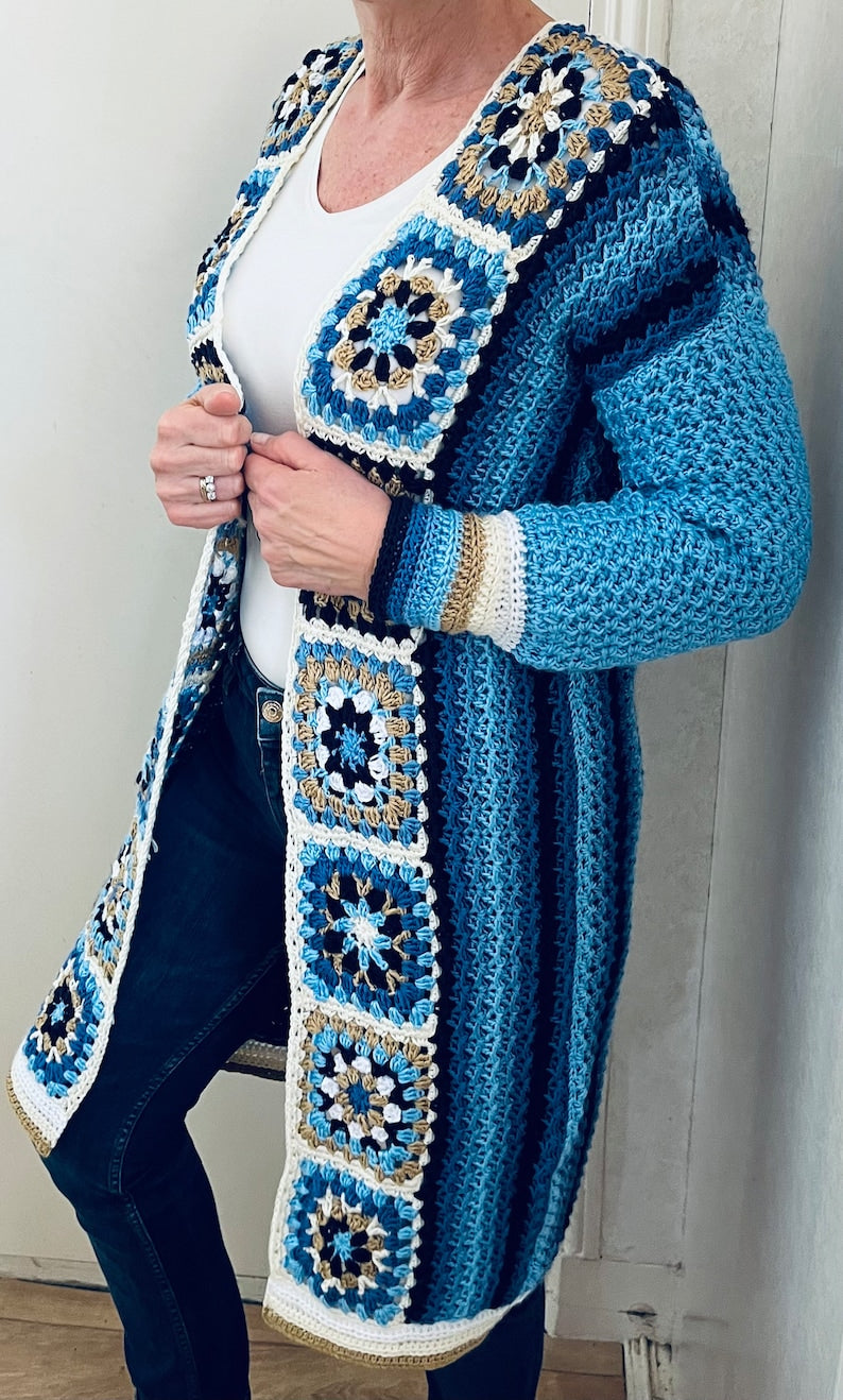 Long Square Affair Cardigan - Crochet Pattern English USA
