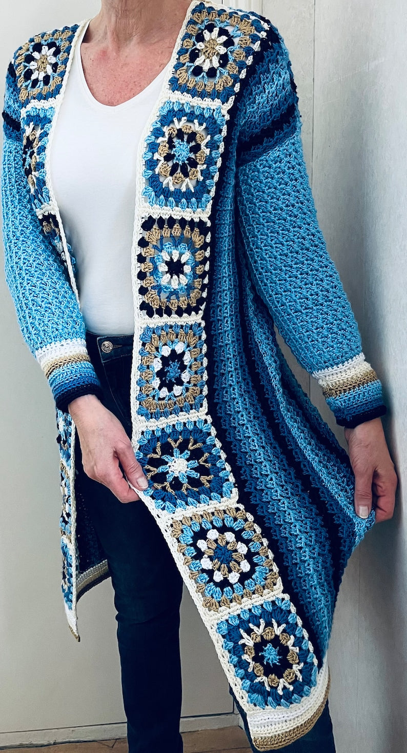 Long Square Affair Cardigan - Crochet Pattern English USA