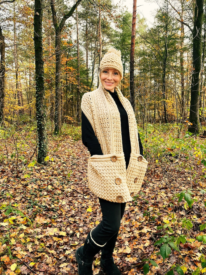 Snazzy Snuggle Shawl and Hat - Crochet Pattern English USA