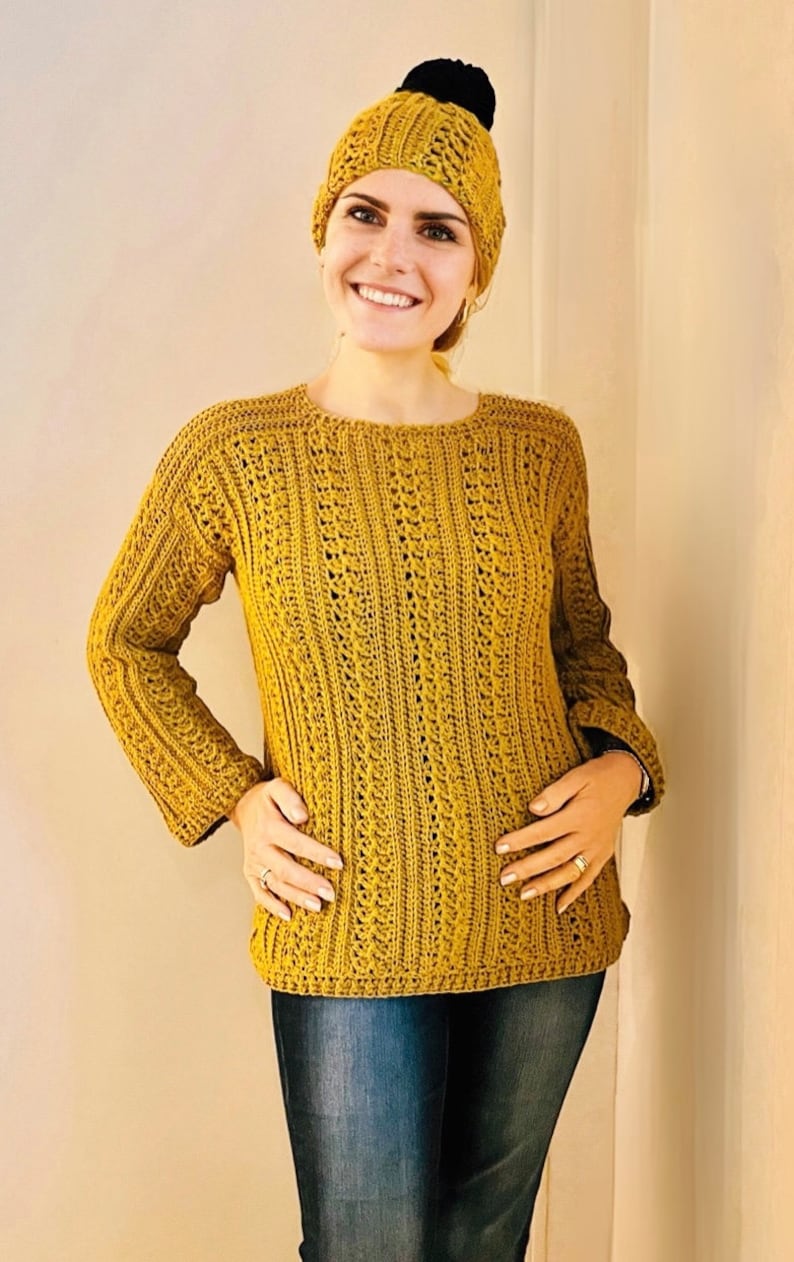 Cozy Winter Trio Set-Sweater-Hat-Scarf- CROCHET PATTERN-English USA