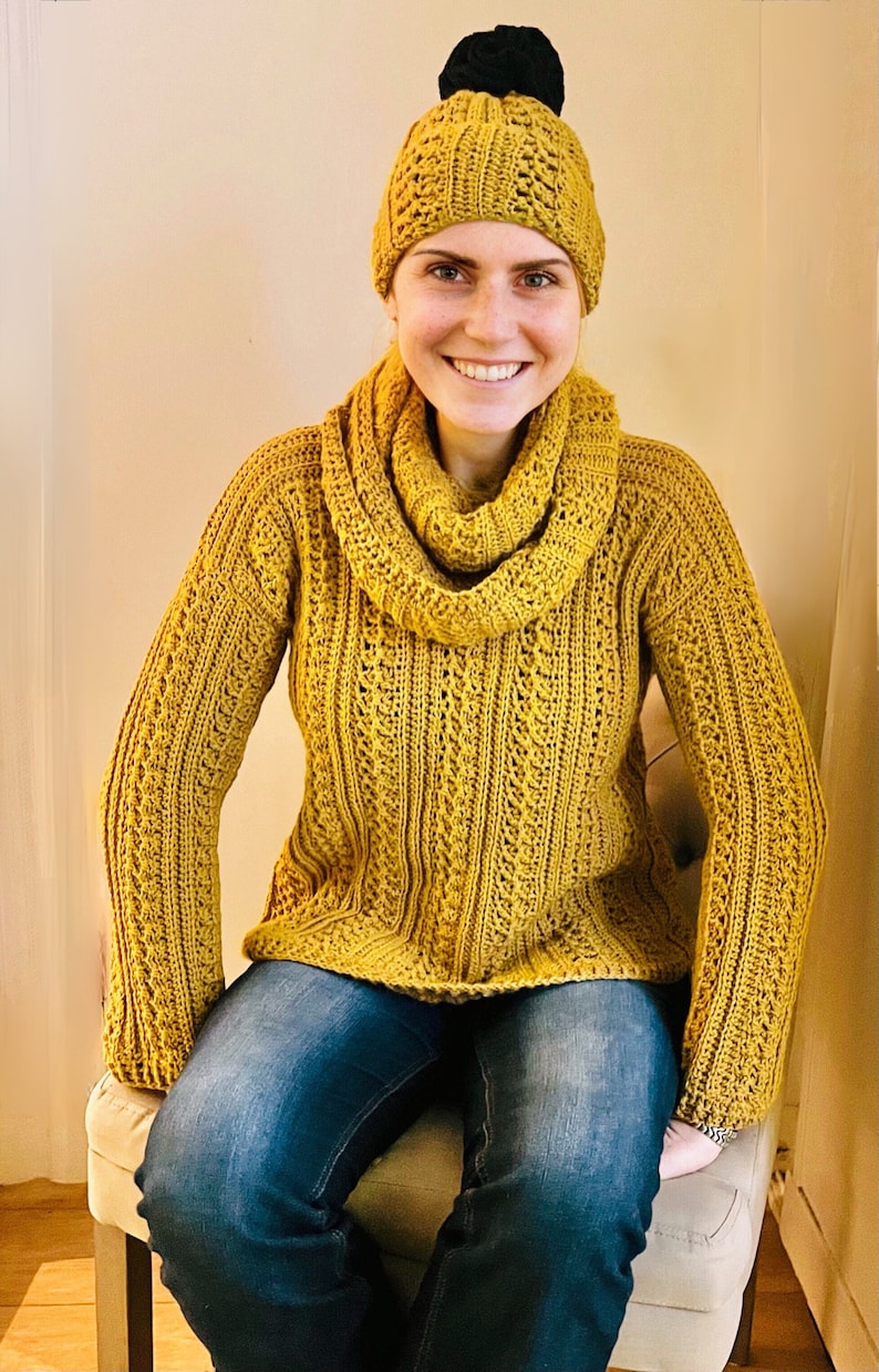 Cozy Winter Trio Set-Sweater-Hat-Scarf- CROCHET PATTERN-English USA