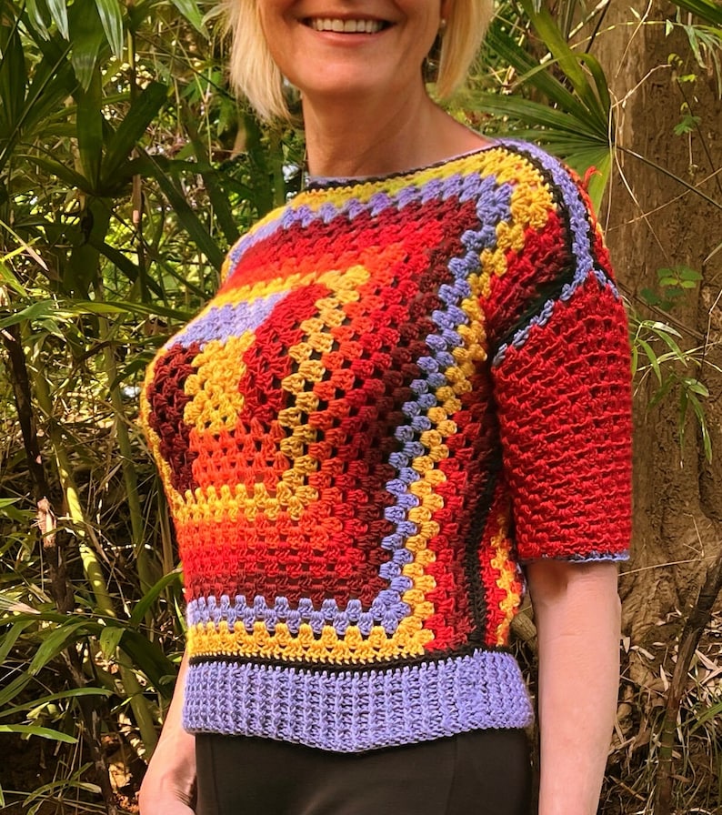 Tequila Sunrise Sweater - Crochet Pattern English USA