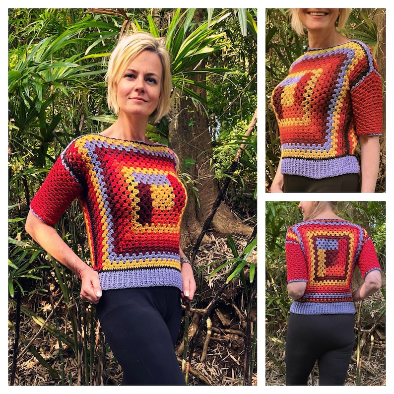 Tequila Sunrise Sweater - Crochet Pattern English USA